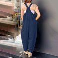 thumbnail image 4 of BiZtdJrK Womens Cotton Linen Jumpsuits Sleeveless Baggy Bib Overalls Lightweight Comfy Maternity Rompers with Pockets clearance items Navy S, 4 of 8
