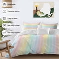 thumbnail image 3 of Queen 4 Piece Bedding Set Rainbow Stripes Gradient Soft Breathable Duvet Cover and Pillowcase, Pastoral Watercolor Line Duvet Cover Set Bed Sheets for Bedroom Dormitory Guest Room, 3 of 9