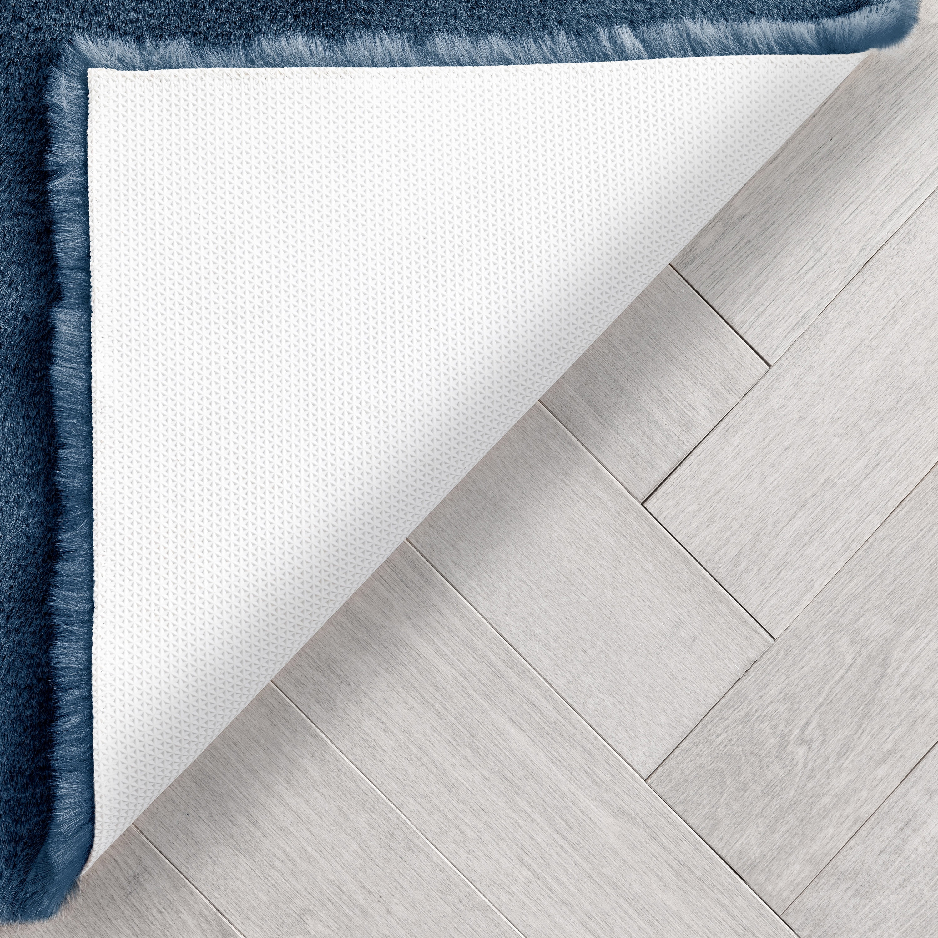 Well Woven Opal Crest Textured Solid Dark Blue Modern Faux Fur 31" Heart Area Rug