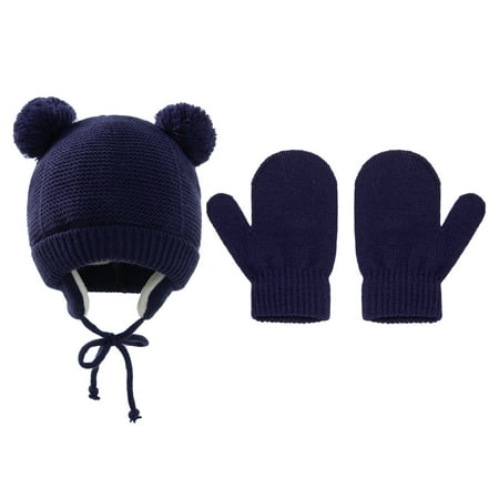 

YJ.GWL Children Baby Knitted Hat Gloves Set Warm Ear Protection Knitting Cap