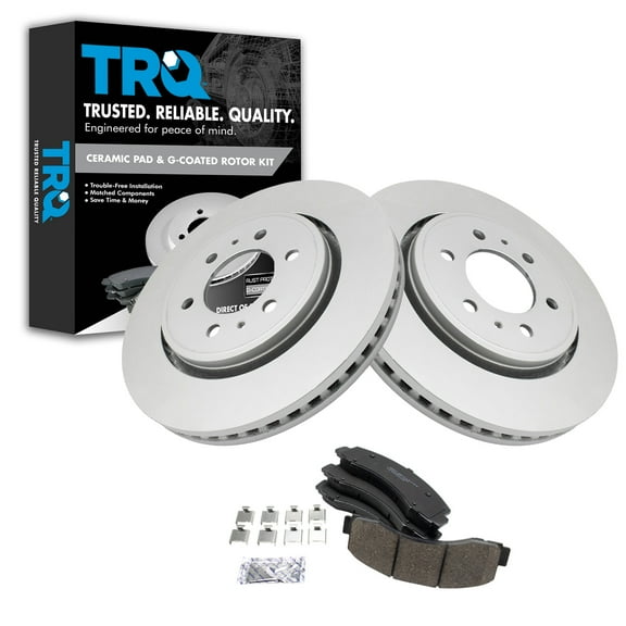 TRQ Front Brake Pad & Rotor Kit Brake Pads Brake Rotor Ceramic Vented Premium G-Coated Fits Select 2018-2020 Ford Expedition F-150 Lincoln Navigator