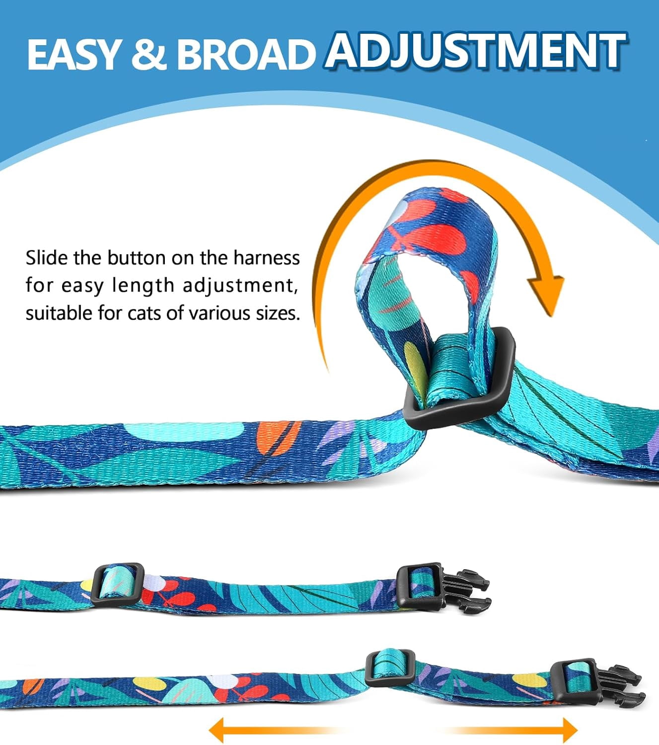 Cat Harness and Leash Set, 3-in-1 Adjustable & Lightweight, Escape-Proof, Comfortable Soft Kitten Harness for Large Cats, Safe, Easy to Wear, Outdoor Walking Travel-M