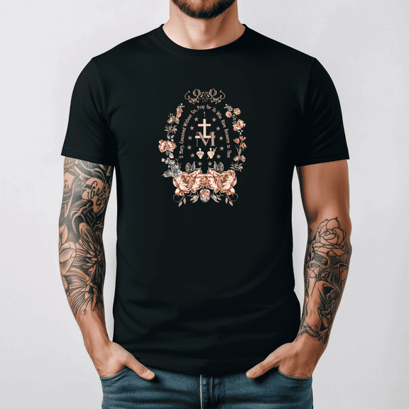 Catholic Religious T Shirt Virgin Mary Cross Faith Floral Graphic GiftV50435,Unisex S- 5XL