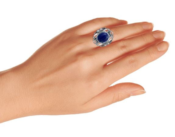 Lapis Lazuli Gemstone Ring Antique Brass Statement Ring Blue Gold Rock Ring adjustable Rings 12mm Round Gemstone ring Natural Stone ring