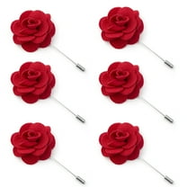 Toptie Men's Lapel Flower Pin Rose for Wedding Boutonniere Stick (Pack of 6)-Red-Pack of 6