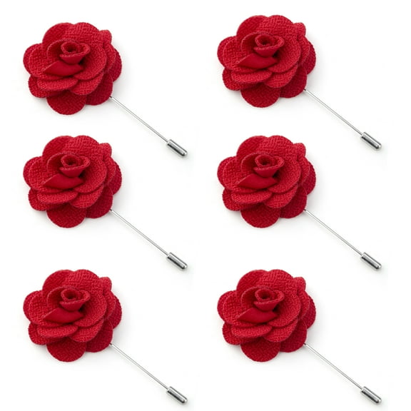 Toptie Men's Lapel Flower Pin Rose for Wedding Boutonniere Stick (Pack of 6)-Red-Pack of 6