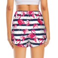 thumbnail image 4 of Uemuo Dark Blue Stripes and Flamingos Pattern Women's Athletic Shorts High Waisted Running Shorts with Liner Pockets Gym Elastic Workout Shorts-Small, 4 of 9