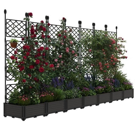 Riedhoff Planter Boxes Set with Trellises, 7 Planter Boxes & 7 Trellises, 115.74 x 16.2 x 62.99"