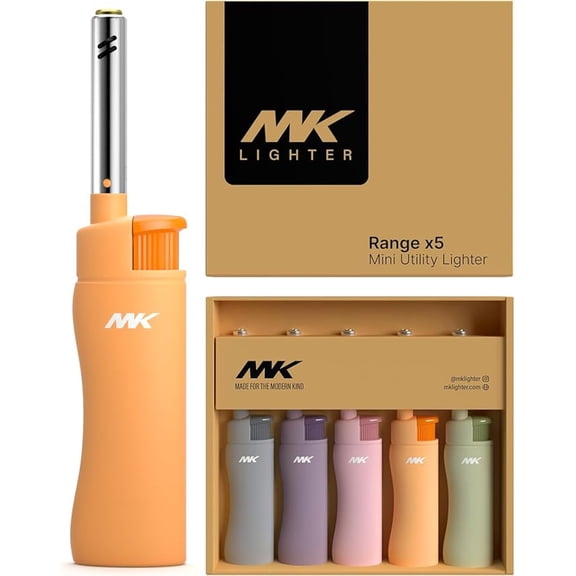M-K Windproof Candle Lighters, Butane Refillable, Multipurpose for BBQ, Camping, Outdoor Use (Pastel, 5 Pack)