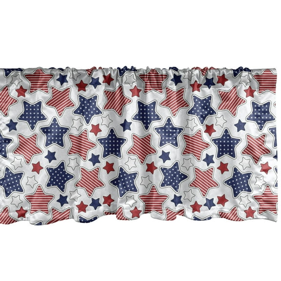 Ambesonne 4th of July Window Valance, Grunge Pattern USA, 54" X 18", Ruby Violet Blue White