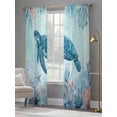 thumbnail image 3 of Summer Sea Turtles Sheer Curtains 108 Inch Long 2 Panels, Teal Orange Ocean Corals Starfish Coastal Light Filtering Rod Pocket Curtains, Sheer Voile Drapes for Living Room Bedroom, 52"x108", 3 of 8
