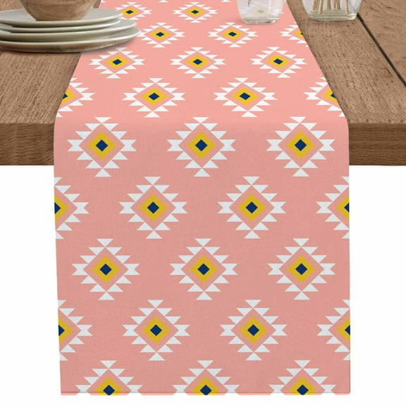 nqOlkjepod Pink Boho Table Runner 70 Inches Long Farmhouse Dress Scarves, Aztec Southwest Geometric Ethnic Motifs Dining Tablerunner for Coffee Table/Kitchen Island/Party Décor, 13" x 70"