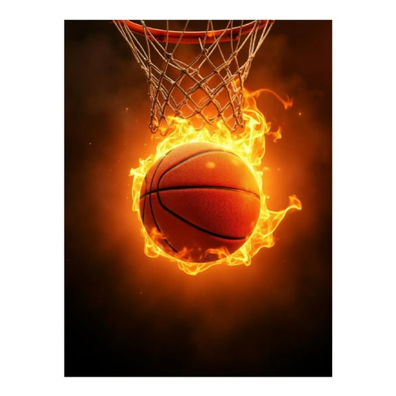 Diamond Art Kit for Adults, Basketball On Fire Dunking Hoop Diamond Painting for Adults Beginners, 5D DIY Diamond Art Painting Kits, Colorful Diamond Painting Craft for Home Decor 12x16