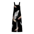thumbnail image 5 of Gaecuw Womens Jumpsuits Sleeveless Cold Shoulder Overall with Pockets Square Neck Band Collar Feather Print Onesie One Piece Outfits Casual Loose Baggy Long Pants Wide Leg Summer Romper Ankle Length, 5 of 5