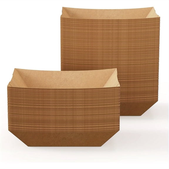 40 Pack 1.5 Lb Paper Food Trays, Mini Disposable Kraft Boat, Paper Food Serving Tray for Snack Dessert Taco Nacho Disposable Paper Boat, Serving Boats, Food Holder Trays for Snacks French Fries Nacho