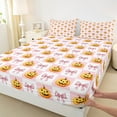 thumbnail image 3 of Manfei Girly Orange Pumpkin Full Size Sheets, Princess Cute Bow-tie Bed Sheets, Teens Girls Kids Sheet Sets, Ultra Soft Home Decor, 4-Piece, 3 of 7