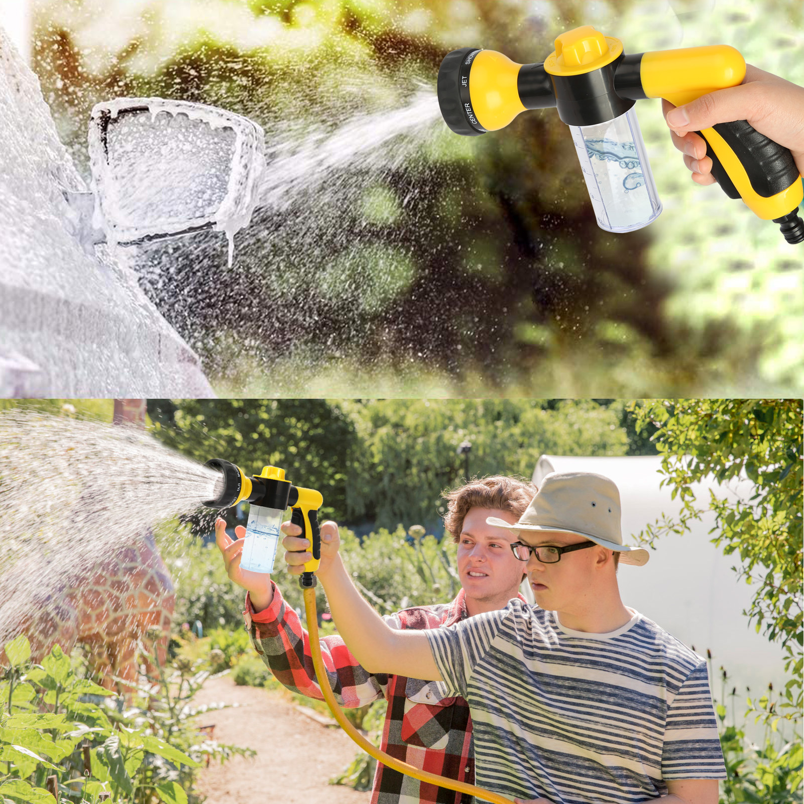 Yesbay Car Wash Foam Sprayer 8 Modes Adjustable Hose Water Blaster with Quick Connectors to Any Garden Hose for Home Cleaning Plants Watering