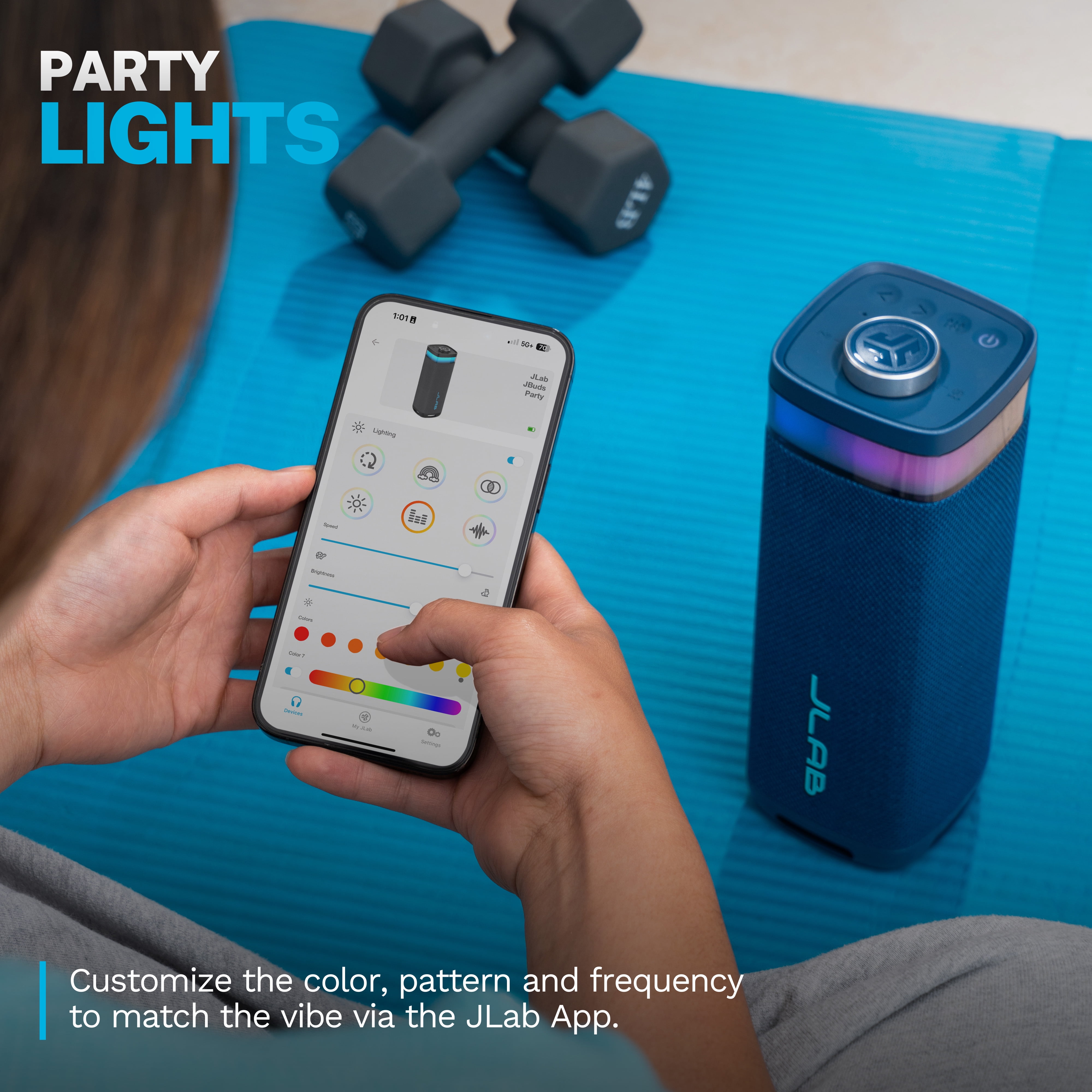 JLab JBuds Party Portable Bluetooth Speaker, 30W, 12 Hour Playtime, RGB Lighting, Splashproof, Navy