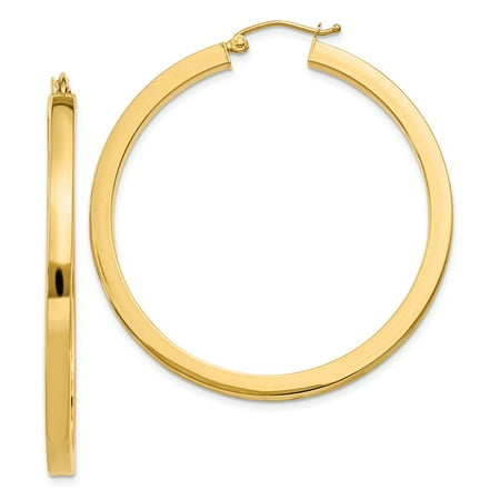 - 14k Yellow Gold 3mm Square Hoop Earrings Ear Hoops Set Round Tube