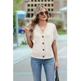 thumbnail image 6 of Womens Summer Tops 2025 Waffle Knit Button Down Shirts Casual V Neck Short Sleeve Shacket Jacket Dressy Blouses M, 6 of 9