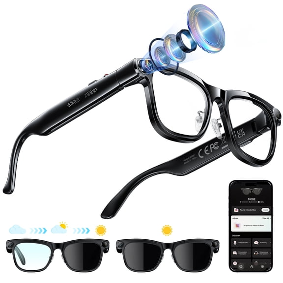 KAIGERR AI Smart Glasses with Camera, 13MP 1080P Video Recording, 300mAh Battery 9H Music 20H Play, 100  Lang Translation, Bluetooth 5.4 Open-Ear Audio