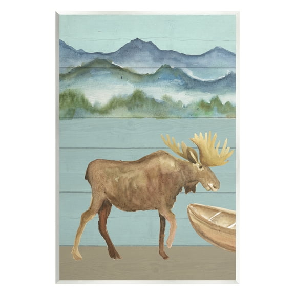 Stupell Industries Rustic Moose at Lake Animals & Insects Painting Unframed Art Print Wall Art, 10 x 15