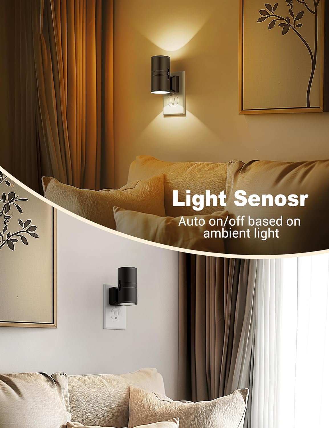 RGHJAR-Night Lights Plug into Wall, Dimmable Night Light Plug in, Modern Night Lights with Dusk to Dawn Light Sensor, Soft White 3000K, 0-100LM Adjustable Brightness Nightlight for Hallway Bedroom, 2