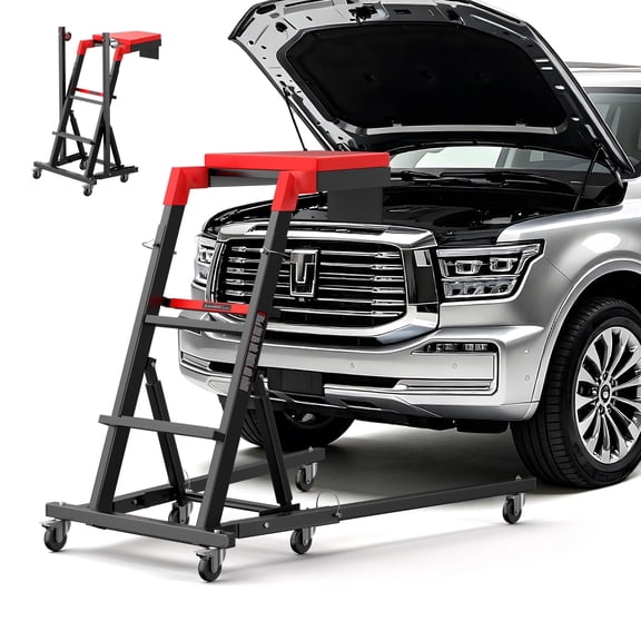 Foldable Topside Creeper, Automotive Engine Creeper with 45”-70” Adjustable Height, 400LBS Capacity High Top Automotive Creeper with 4 Swivel Caster Wheels and Cushions for Garage, Shop, Auto Repair