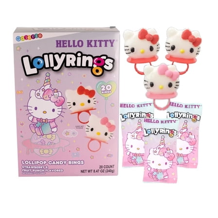 Hello Kitty Lolly Rings, Birthday Party Candy Lollipops, 20 Count, 8.47 Ounces