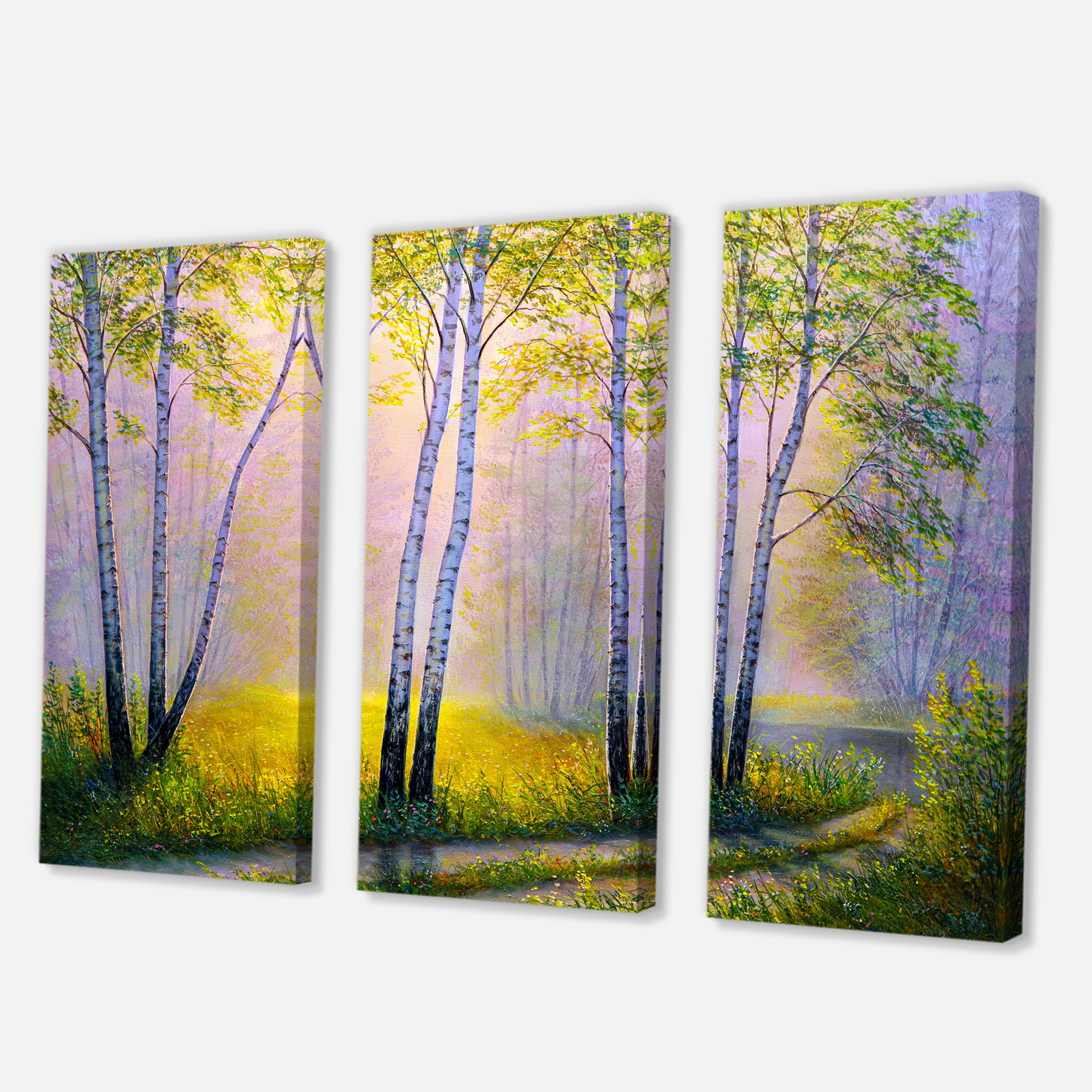 Designart ' Sunrise Glow Through The Birches I ' Traditional Canvas Wall Art Print