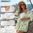 thumbnail image 6 of FKELYI Green Lemon Flower Print Women's 2 Piece Set Short Sleeve Shirt & Shorts with Elastic Waist Summer Beachwear Soft Vacation Outfits Open Front Top Lounge Set, M, 6 of 7