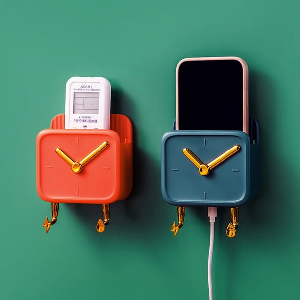 Caja de almacenamiento de pared con ganchos, caja de almacenamiento montada en la pared, caja de almacenamiento en forma de reloj, soporte para teléfono de pared creado magistralmente