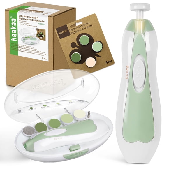 Kit de Lima Eléctrica para Uñas de Bebé haakaa con 4 Almohadillas de Repuesto