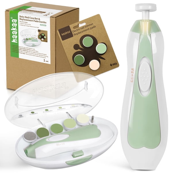 Kit de Lima Eléctrica para Uñas de Bebé haakaa con 4 Almohadillas de Repuesto