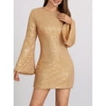 thumbnail image 2 of Biezeib Women's Autumn Short Party Dresses Long Sleeve Crewneck Solid Color Sequins Evening Dress, 2 of 6