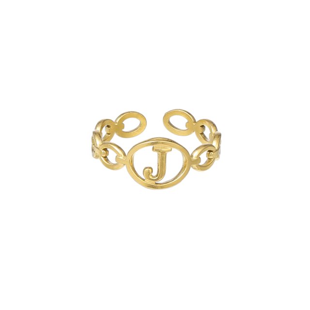 Anillo de 26 letras chapado en oro de acero de titanio Anillo de dedo índice de apertura en inglés Anillo hueco Wmkox8yi sjalhkljlk1973