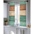 thumbnail image 5 of Farmhouse Teal Brown Sheer Curtains 54 Inch Length 2 Panels Set for Living Room/Bedroom, Vintage Wooden Striped Kitchen Curtains Grommet Semi-Sheer Curtains Drapes Voile Window Treatments 42"x54"x2, 5 of 7