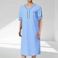 thumbnail image 2 of RongHuan Men's Nightshirt Robe Short Sleeve Soft Nightgown Lightweight Cotton Night Shirt Knee Length Sleepwear, 2 of 6