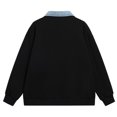 thumbnail image 5 of TOUMENY Men Sweater Fall Winter Collared Long Sleeve Solid Casual Comfy Tops Men Color Block Loose Half-Zip Pullover Black L, 5 of 7
