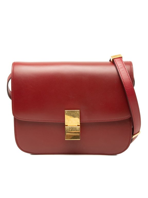 Pre-Owned Celine Classic Box Shoulder Bag, Red Leather, Women's CELINE