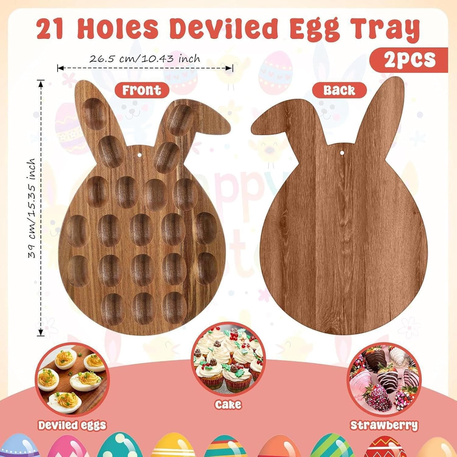 Deviled Egg Platter Easter - 39x26.5cm 21-Hole Bunny Container, Deviled Egg Tray, Festive Candy Holder | Home Cooks Party Hosts Entertaining Uses(Q)
