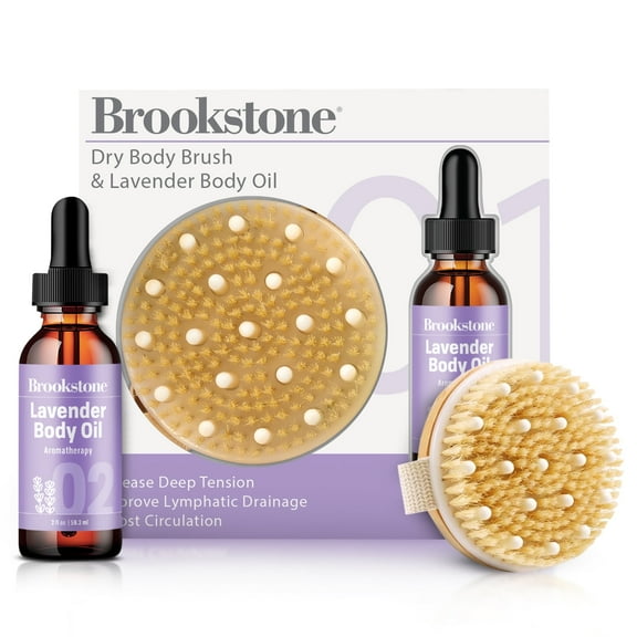 Brookstone Massage Kit Wooden Massager Boost Circulation and Release Tension with Lavendar Massage Oil