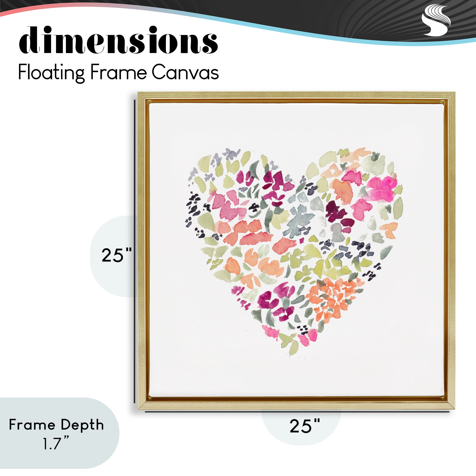 Stupell Industries Blooming Pastel Heart Gold Framed Floater Canvas Wall Art, design by Lanie Loreth