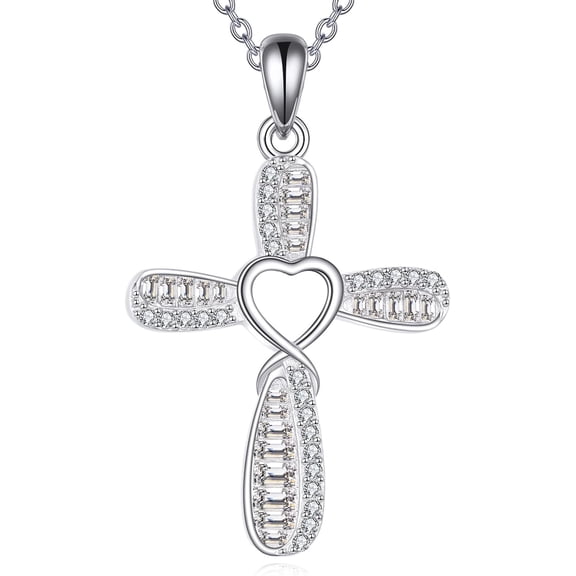 Cross Necklace for Women 925 Sterling Silver Heart Zircon Cross Pendant Jewelry Gifts for Mother Wife