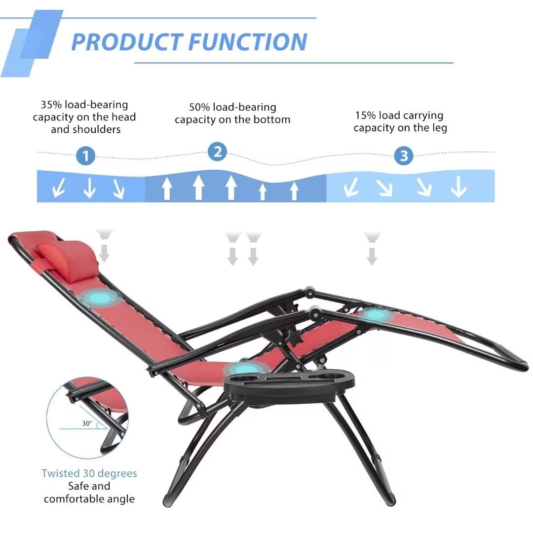 Vineego Zero Gravity Chairs Patio Chairs Lawn Lounge Chair Patio Set of 2 with Pillow and Cup Holder Patio Furniture for Poolside Backyard and Beach Set of 2 (Red)