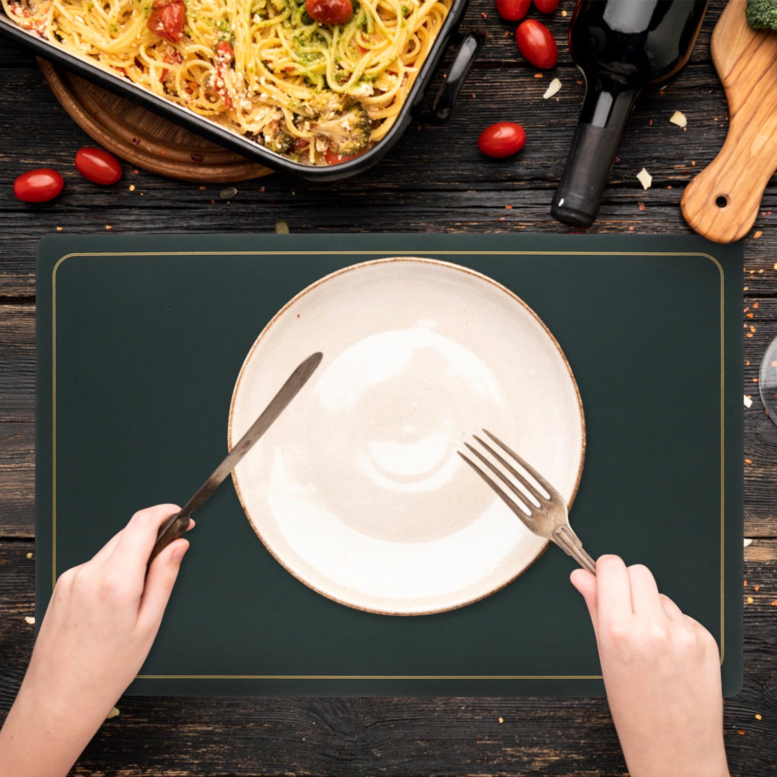 FRCOLOR  4 Pcs Anti-slip Heat-insulated Placemat Fabric Child Dark Green