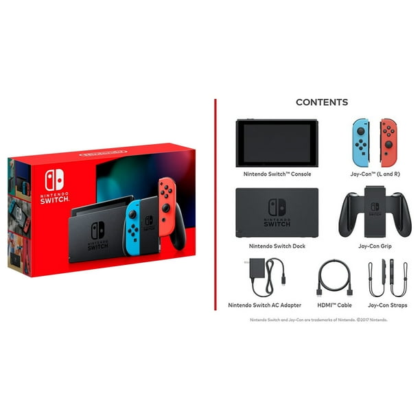 Nintendo Switch Neon Red Blue Joy-Con Console Set, Bundle With