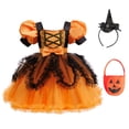 thumbnail image 5 of Mnyotv Irregular Mesh Dresses for Girl Halloween Outfits Puff Sleeve Dress Witch Hats and Pumpkin Buckets Size 9-10Y, 5 of 7