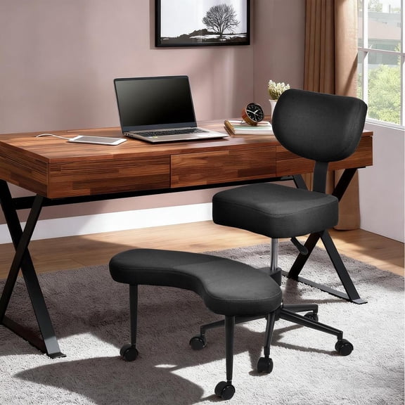 Height Adjustable Cross Legged Chair, Ergonomic Meditation Chair with Wheels, ADHD Desk Chair with Lumbar Support(Black)