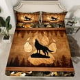 thumbnail image 2 of Homewish Safari Wolf Queen Sheet Sets,Jungle Wildlife Flat Sheet,Brown Green Queen Fitted Sheet For Boys Teens,Microfiber Bedroom Decor,4 Pieces, 2 of 7